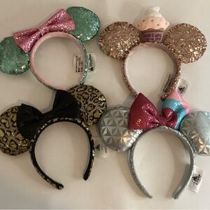 Lot Bundle Of 4 Disney Parks Ears Assorted Animal Print, Green Pink Authentic